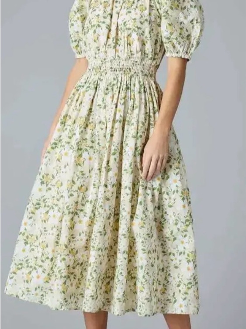 DownEast Cream Midi Dress with Green Floral Print